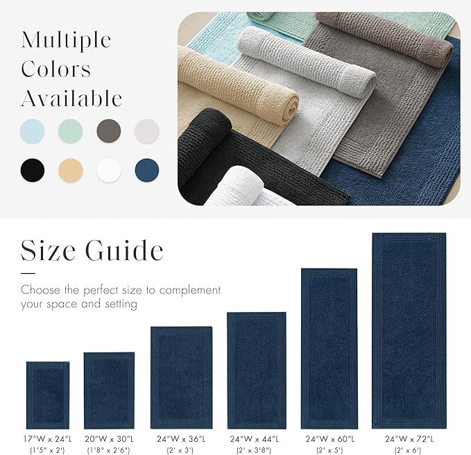 Madison Park Splendor Reversible 100% Cotton Tufted Bathroom Rug-3000 GSM Hotel Quality Luxurious Plush Medium Pile Bath Mat Absorbent, Quick Dry, Shower Room Décor, 24x44 Navy