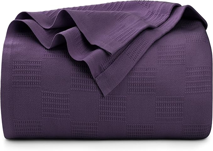 Utopia Bedding Plum 100% Cotton Blanket [Queen Size - 90x90 Inch] 350GSM Lightweight, Soft and Breathable Thermal Blanket for All Seasons