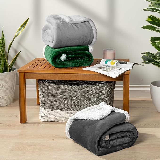 PAVILIA Sherpa Fleece Throw Blanket for Couch, Light Grey, Plush Soft Fuzzy Sofa Blanket, Cozy Reversible Winter Throw for Women Men, 50x60 Inches