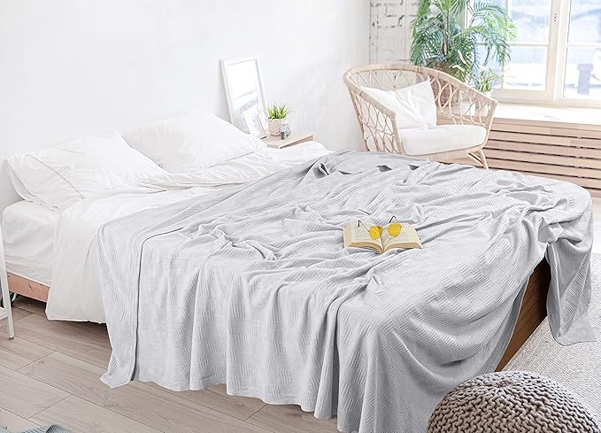 Utopia Bedding Silver 100% Cotton Blanket [Full Size - 90x84 Inch] 350GSM Lightweight, Soft and Breathable Thermal Blanket for All Seasons