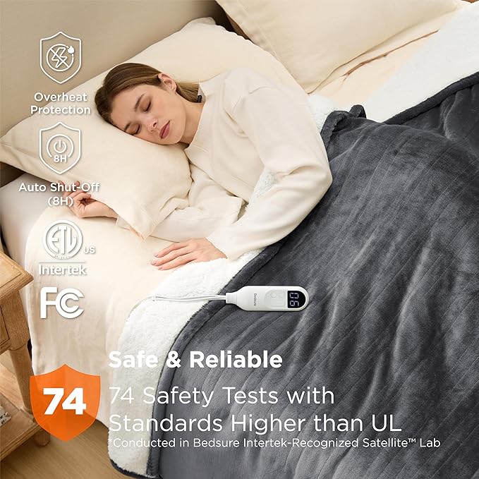 Bedsure Electric Blanket Full Size - Soft Flannel Heated Blanket, Fast Heating with 10 Time Settings & 6 Heat Settings, Warm Gift for Grandma (72x84 inches, Dark Grey)