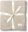 MakeMake Organics Organic Cotton Throw Blanket GOTS Certified Organic Knit Blanket Couch Bed Neutral Fall Colors Soft Cotton Throw Blanket Large (50x60, Beige)