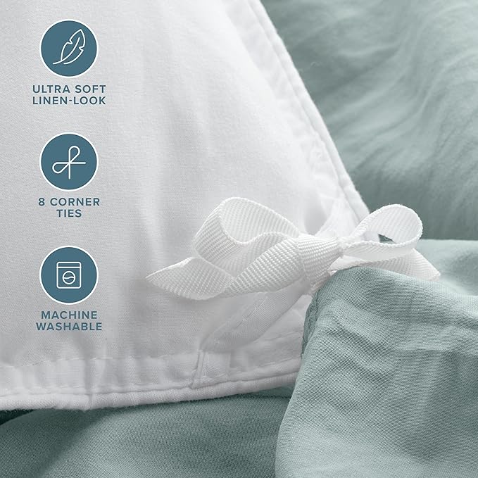 Bare Home Microfiber Duvet Cover Set - Ultra Soft Washed Microfiber - Twin/Twin Extra Long - Linen-Like Look - Easy Care - Breathable Fabric - Our Softest Duvet Cover Set (Twin/Twin XL, Sea Spray)
