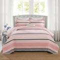 Homzard King Size Comforter Set, Cotton Quilt,Light Pink and Grey Bedding Set,Lightweight Striped Bedspread, Reversible Coverlet King Size (106"X98") with 2 Pillow Shams All Season