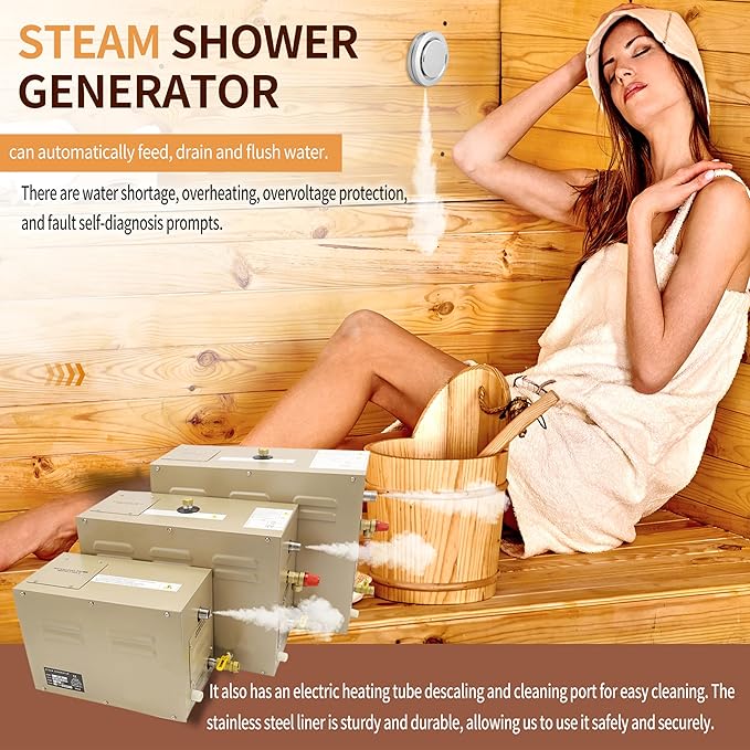Steam shower generator,9kw Household-Commercial,Steam shower generator kit,with self-draining system,Temperature adjustable 95-131°F,Applicable space 315～350ft3