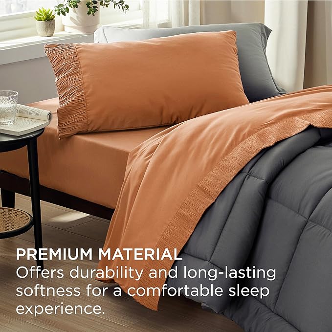 Bedsure Twin XL Sheet Sets Dorm Bedding - 3 Pieces Soft Extra Long Twin Sheets, Hotel Luxury, Easy Care Microfiber for Women, Men, Dusty Orange