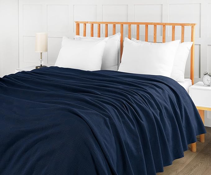 Utopia Bedding Navy 100% Cotton Blanket [King Size - 90x108 Inch] 350GSM Lightweight, Soft and Breathable Thermal Blanket for All Seasons