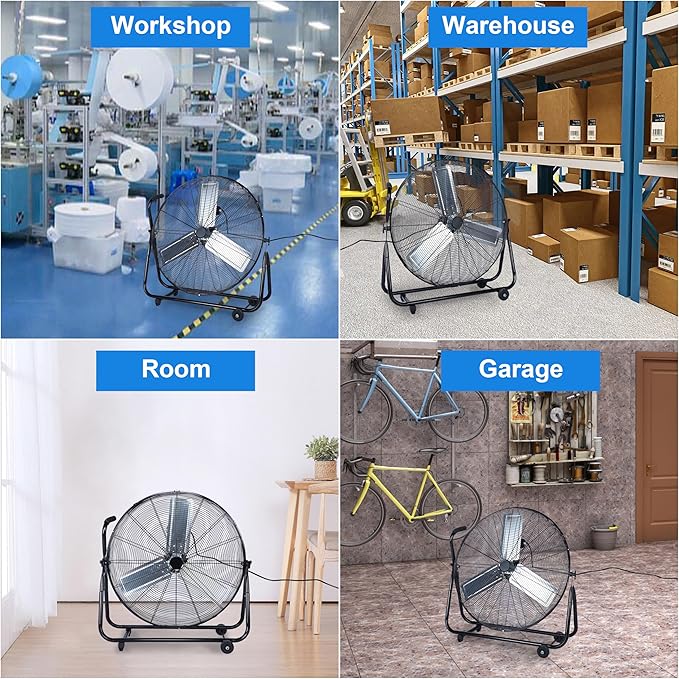 Simple Deluxe Dynamic 30-Inch Floor Fan with Roll Booster - Industrial-Grade Airflow, 360 Degree Adjustable Tilt, and Portable Design for Rapid Cooling and Flexible Air Circulation