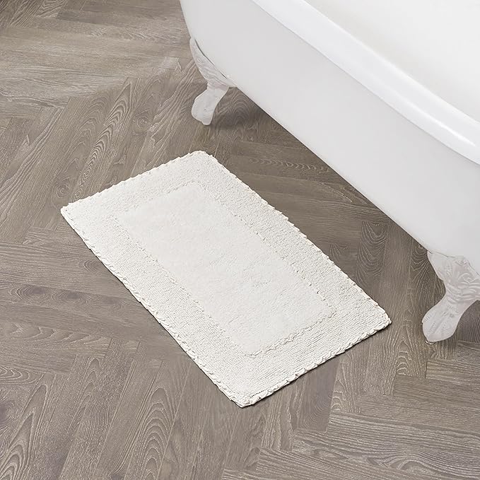 Laura Ashley Ruffle Border 100% Cotton Bath Rug, Ivory, 20"x 34"