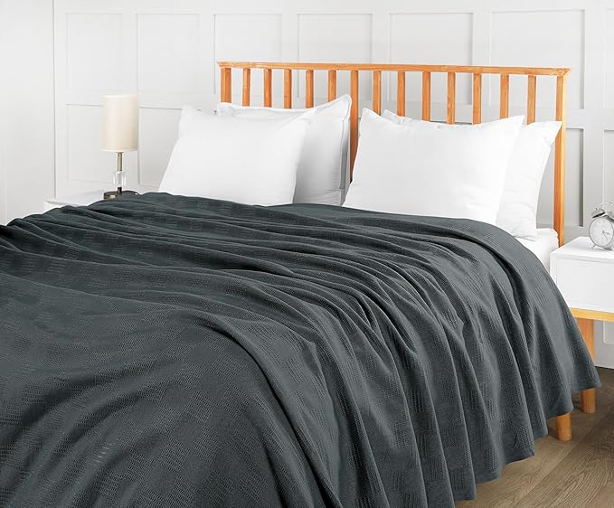 Utopia Bedding Smoke Gray 100% Cotton Blanket [Twin Size - 90x72 Inch] 350GSM Lightweight, Soft and Breathable Thermal Dorm Bed Blanket for All Seasons