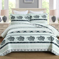 Green Queen Comforter Set, Cotton Quilt, Green Bedding Comforter Sets, Striped Pattern Queen Bedspread, Lightweight Reversible Coverlet All Season