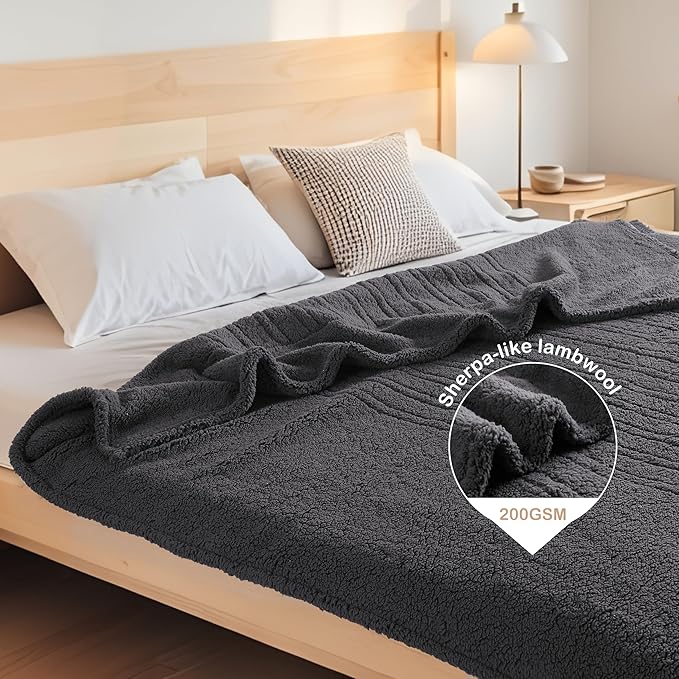 Electric Heated Blanket Queen 84×90 Dual Control, 6 Heating Settings & 1-10H Auto Off, Double Sided Plush Sherpa Ultra-Soft Warm Thick, Machine Washable, Fast Heating, Home Office Dark Gray