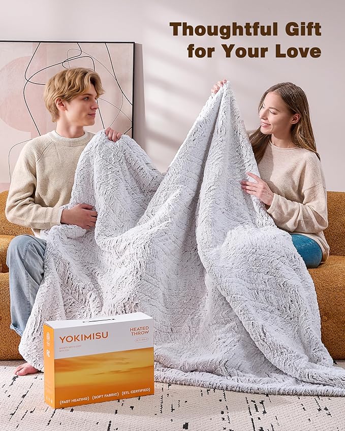 Electric Blanket Heated Twin 62"x84", Eelectric Blanket Clearance with 9 Heating Levels & 1-10H Timer, Silky Faux Fur, Auto Off, Fluffy Cozy Machine Washable Bedding, ETL Certified (Brushed White)