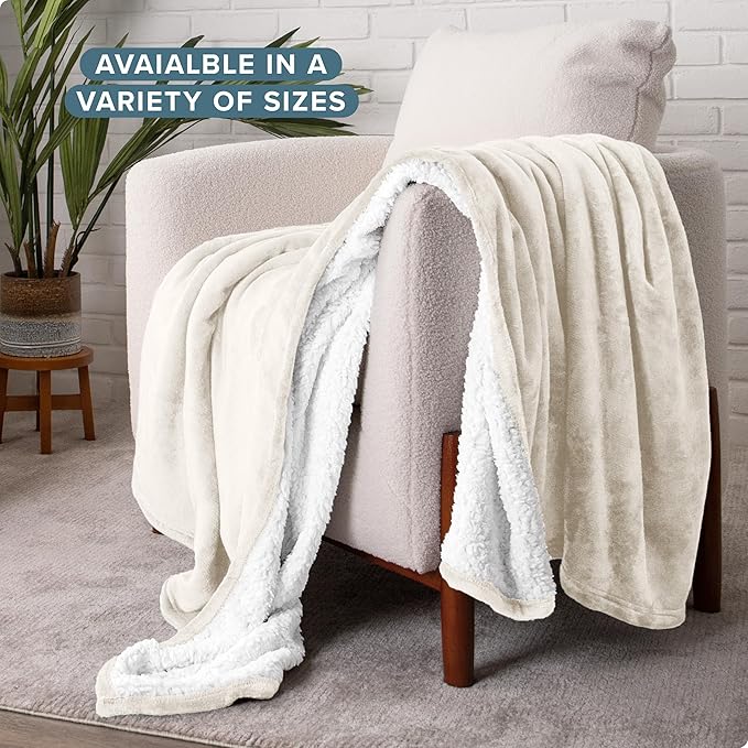 Bare Home Sherpa Fleece Blanket - Twin/Twin Extra Long - Blanket for Bed, Sofa, and Couch - Warm & Lightweight - Fluffy & Soft - Reversible (Twin/Twin XL, Cream)