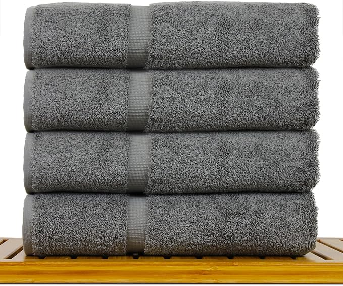 Luxury Hotel & Spa Towel Turkish Cotton Bath Towels - Grey - Honeycomb - Set of 4