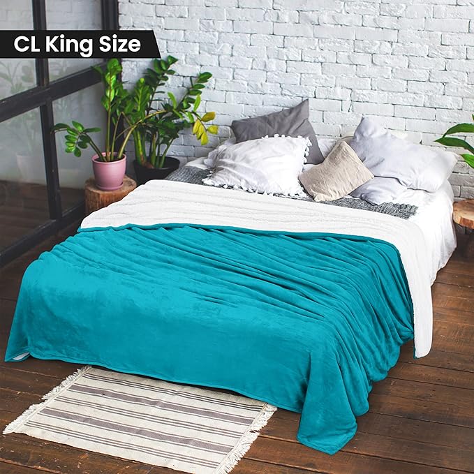 Utopia Bedding Sherpa Blanket California King Size (Turquoise, 102x96 Inches) - Soft Lightweight Plush Fleece Reversible Blanket for Bed, Sofa, Couch, Camping and Travel