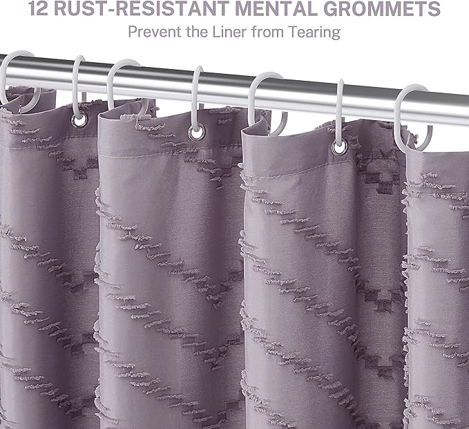 Extra Long Boho Shower Curtain Purple Woven Fabric 78 in Shower Curtain, Tufted Chevron Striped, 72 x 78, Modern Chic Textured Minimalist Cute Shower Curtain for Bathroom