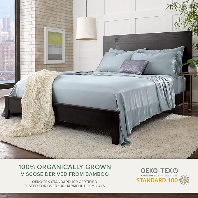 California King Sheets by Pure Bamboo, Genuine 100% Organic Viscose Derived from Bamboo Bed Sheet Set, Soft & Cooling, Double Stitching, Lifetime Quality Promise (California King, Sterling Blue)