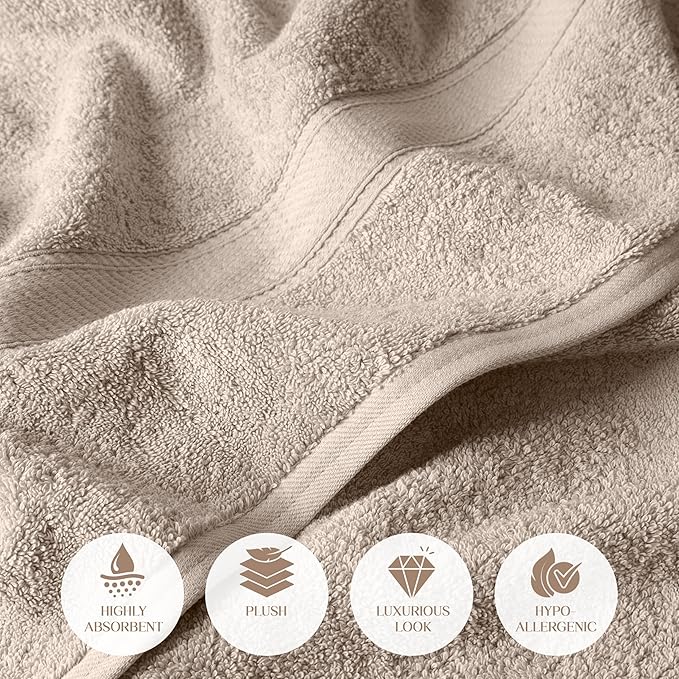 Superior Egyptian Cotton Pile 6 Piece Towel Set, Includes 2 Bath, 2 Hand, 2 Face Towels/Washcloths, Ultra Soft Luxury Towels, Thick Plush Essentials, Guest Bath, Spa, Hotel Bathroom, Stone