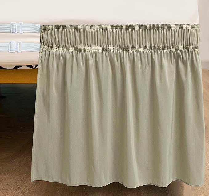 Biscaynebay Wrap Around Bed Skirts for King & Cal King Beds with 21" Drop, Camel Grey Adjustable Elastic Dust Ruffles Easy Fit Wrinkle Resistant Silky Luxurious Fabric Machine Washable