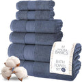 MAURA Basics Bath Towel Sets for Bathroom with Hanging Hook Loops. 2 Bath Towels, 2 Hand Towels, 2 Washcloths, Soft, Durable, Long Lasting and Absorbent Towels Set, Denim Blue