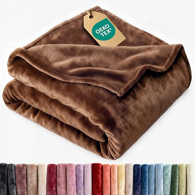 Ultra Soft Fleece Blanket Queen Size - Flannel Fleece Luxury Queen Blanket - Lightweight for Couch Bed Chair - Thick, Warm and Breathable - All Season Cozy Fuzzy, Anti-Static Microplush Bedding, Brown