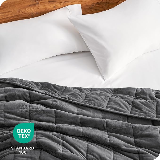 Bare Home Weighted Blanket Twin or Full Size 7lb (40" x 60") - Minky Fleece - Premium Heavy Blanket Nontoxic Glass Beads (Grey, 40"x60")