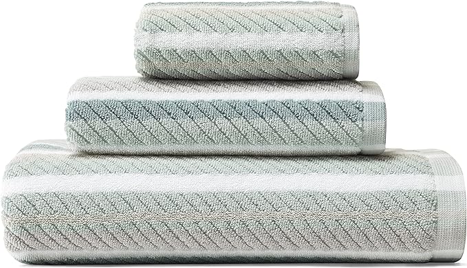 Tommy Bahama - Bath Towels, 100% Soft & Absorbent Cotton Terry Loop with Twill Texture, Low Linting & Fade Resistant, Medium Weight Bathroom Towels (Ocean Bay Blue, 3 Piece)