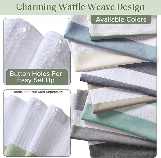 Madison Park Shower Curtain Spa Waffle Weave Shower Curtain for Bathroom 3M Scotchgard Moisture Management, Spa Quality Modern Shower Curtains for Bathroom, Standard 72x72 Sage Green