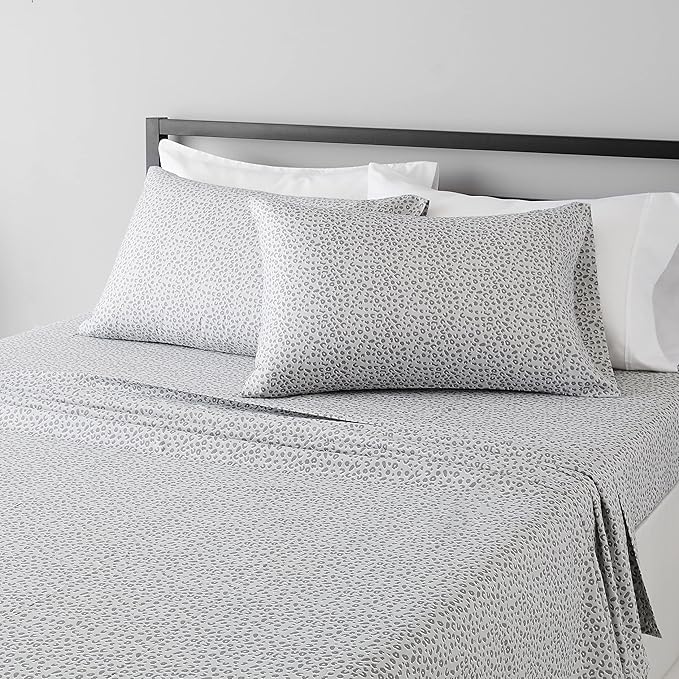 Amazon Basics Lightweight Super Soft Easy Care Microfiber 4 Piece Bed Sheet Set With 14-inch Deep Pockets - Queen, Gray Cheetah,Printed