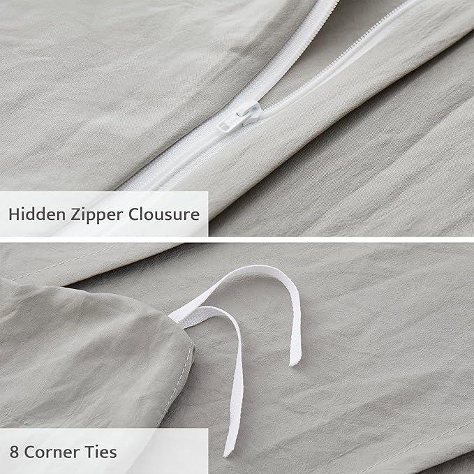 Oli Anderson Light Grey Duvet Cover King Size - Pleated King Duvet Cover, 3PCS Soft and Breathable Textured Bedding Set with Zipper Closure(Light Grey,104"x90")