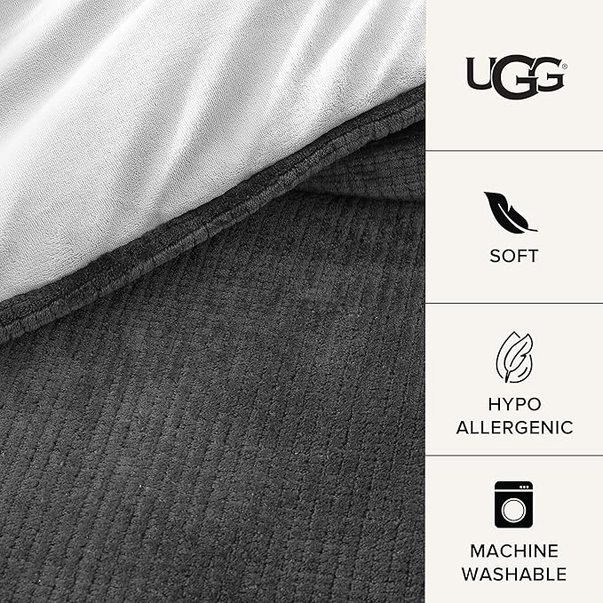 UGG Twin Comforter Set 4 Piece Bed in a Bag with Throw Blanket, Decorative Pillow Sham and Reversible Comforter Hypoallergenic Washable College Dorm Bedding, Twin XL, Grey (Remina)
