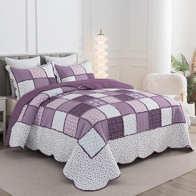 HoneiLife Queen Quilt Bedding Sets - Floral Quilt Bedding Sets 3-Piece 90x96, Reversible Bedspreads Patchwork Coverlet Nostalgic Bedding Set All Season Quilts