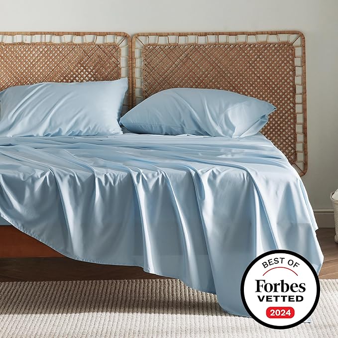 Bedsure California King Sheet Sets, Cooling Sheets, Rayon Derived from Bamboo, Breathable & Soft, Deep Pocket Up to 16 Inches, Hotel Luxury Silky Bedding for Hot Sleepers, Aqua