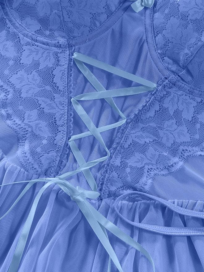 Lilosy Sexy Garter Belt Mesh Lace Babydoll Lingerie Dress Set with Thong