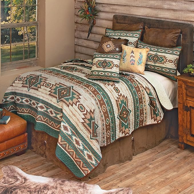BLACK FOREST DECOR Spirit Walk Quilt Bed Set - Queen, Western Style, Lightweight Southwest Diamond Motif Bedding, Machine Washable