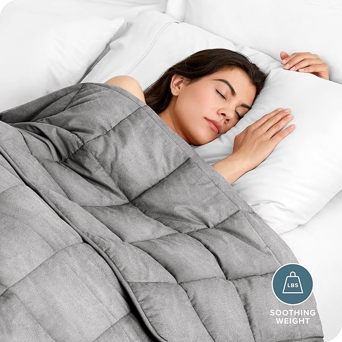 Bare Home Weighted Blanket Queen Size 17lb (60" x 80") for Adults - Minky Fleece - Premium Heavy Blanket Nontoxic Glass Beads (Light Grey, 60"x80")