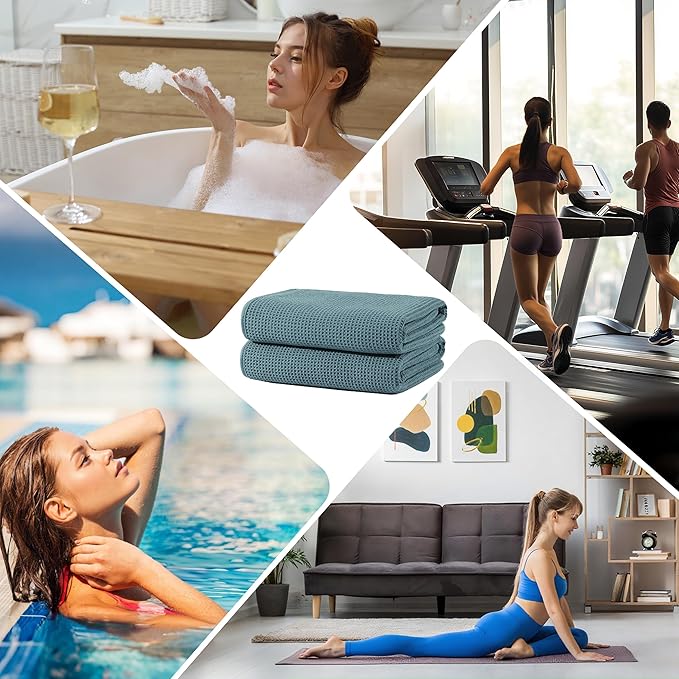 POLYTE Microfiber Oversize Quick Dry Lint Free Waffle Bath Towel for Body, 60 x 30 in, Set of 2