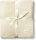 MakeMake Organics Organic Throw Blanket GOTS Certified Organic Cotton Blanket Chunky Knit Super Soft Cozy Fall Winter Large Adults Throw Blanket (50x60, Vanilla)