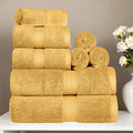 Superior Egyptian Cotton Pile 8-Piece Towel Set, Includes 2 Bath, 2 Hand, 4 Face Towel/Washcloth, Heavyweight, Ultra Soft Luxury Towels, Thick Plush Essentials, Guest Bath, Spa, Hotel Bathroom, Gold