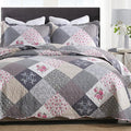 ENJOHOS Farmhouse Quilts King Size - King Quilt Set Grey Bedspread Reversible Patchwork Floral Coverlet Set, Microfiber Lightweight Country Quilts Bedding Set with 2 Pillow Shams（Grey Flower Plaid2）
