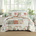 Yvooxny 3-Piece Quilt Set Queen Size Quilted Bedspread Reversible Country Style Floral Real Patchwork Bedding Quilt Set with Ruffles with Pillowcases for All Seasons, 98 * 90 Inches