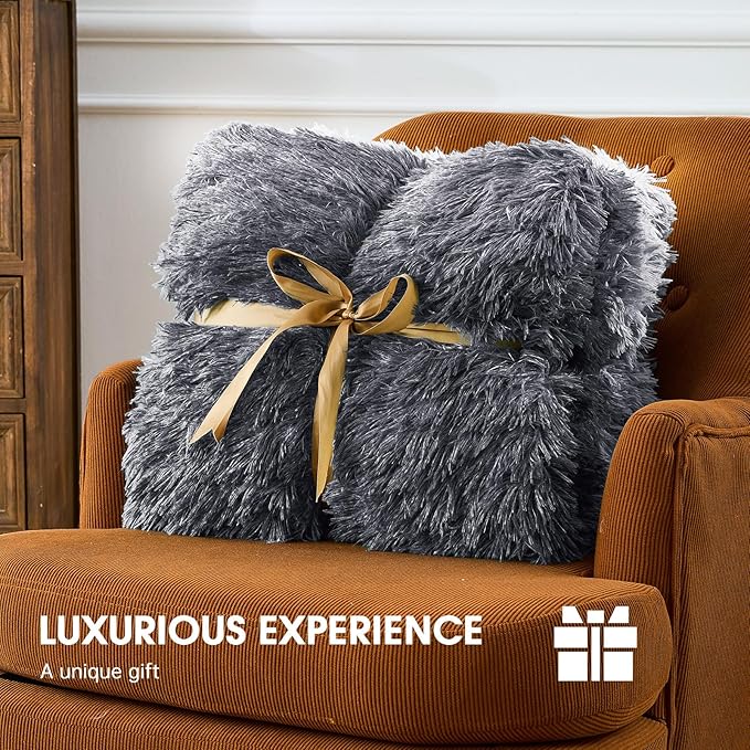 Heated Electric Blanket Throw–Faux Fur with Soft Thick Sherpa,Warm Winter Birthday Gifts for Women Grandma，10 Heat Settings,5 Time Settings with Fast Heating, 50x60, Foggy Dusk