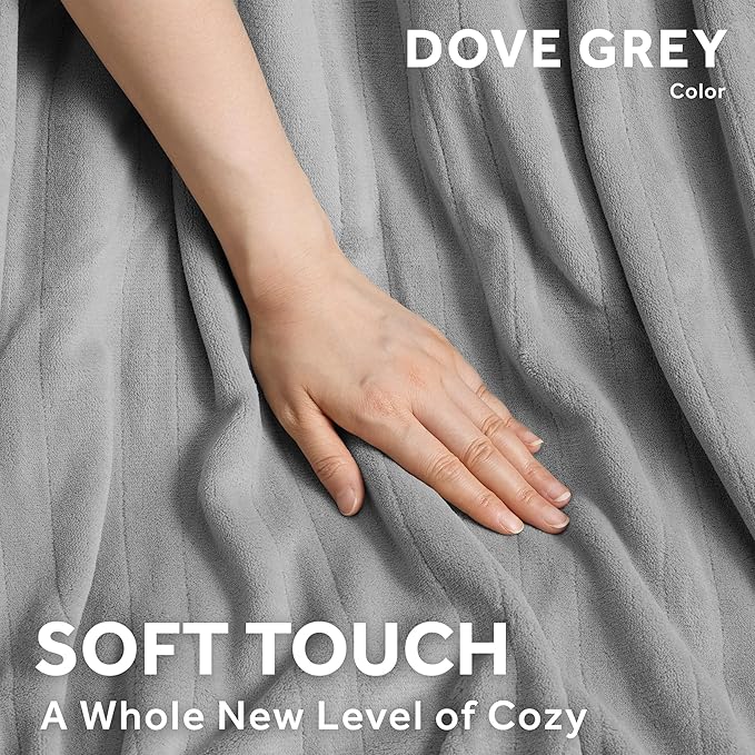 Sunbeam Royal Posh Dove Grey Heated Personal Throw / Blanket, Cozy-Warm, Adjustable Heat Settings
