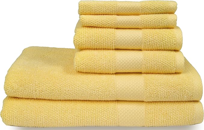 MAURA Premium Bath Towel Set 100% Cotton. 6 Piece Ultra Absorbent Quick Dry Soft Terry Bath Towels for Bathroom, Hotel and Spa Quality, Yellow