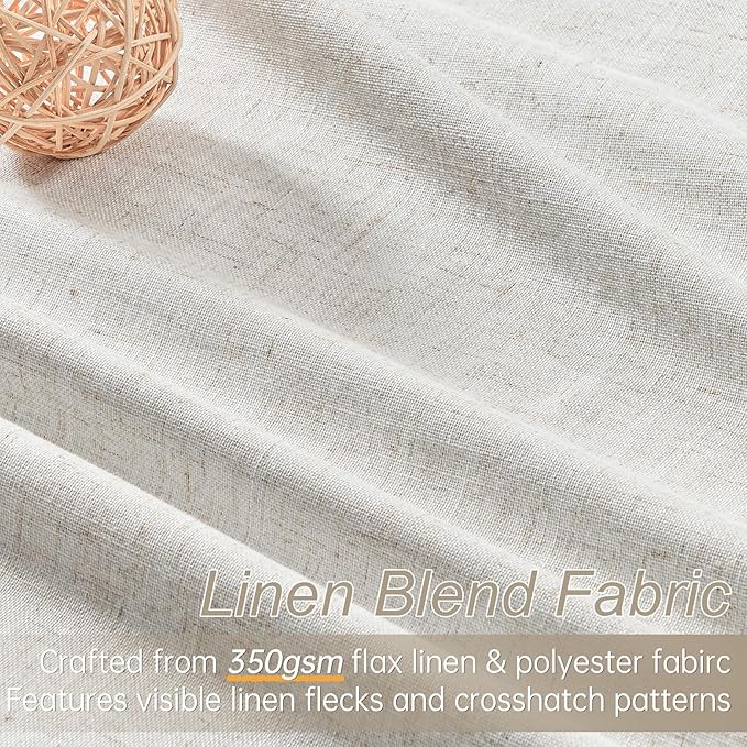 Topfinel Pinch Pleat Full Blackout Curtains & Drapes 84 Inch Length 2 Panels Set, Flax Linen Room Darkening Soundproof Curtains with Hooks Rings for Bedroom Living Room Track System, Beige Ivory Cream