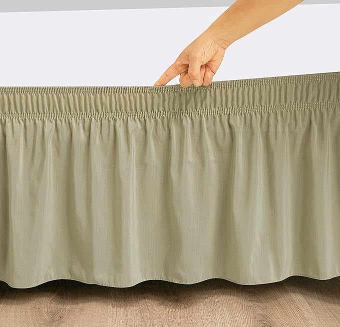 Biscaynebay Wrap Around Bed Skirts for King & Cal King Beds with 21" Drop, Camel Grey Adjustable Elastic Dust Ruffles Easy Fit Wrinkle Resistant Silky Luxurious Fabric Machine Washable