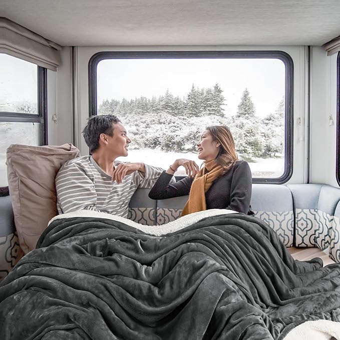 Utopia Bedding Sherpa Blanket Full Size (Grey, 90x84 Inches) - Soft Lightweight Plush Fleece Reversible Blanket for Bed, Sofa, Couch, Camping and Travel
