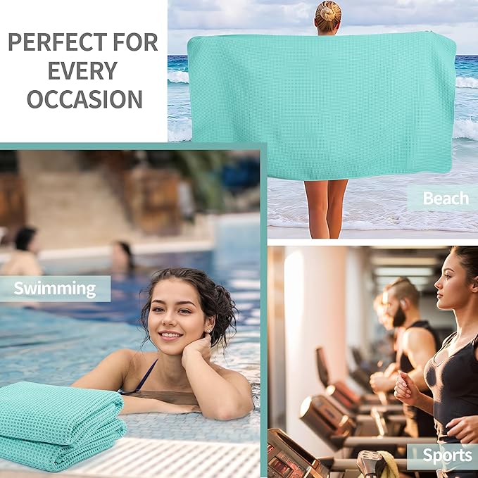 New Microfiber Waffle Bath Towels, 2 Pieces, Oversized, Soft, Absorbent, Fast Drying, Lint Free (Turquoise)