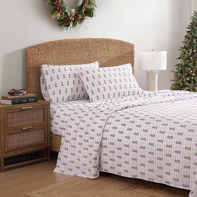Tommy Bahama - King Size Sheet Set, Crisp & Cool Cotton Percale Bedding with a Smooth Lightweight Feel, 4 Piece Holiday Bed Sheets with Matching Pillowcases (Wrapped Up Red)